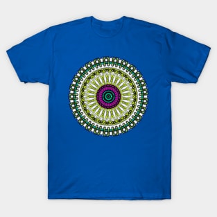 Floral Like Circle Pattern Blue Yellow T-Shirt